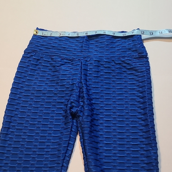 Comfy Womens Blue Leggings Elastic Waist NWOT Medium Ruched Bottom - Picture 4 of 8